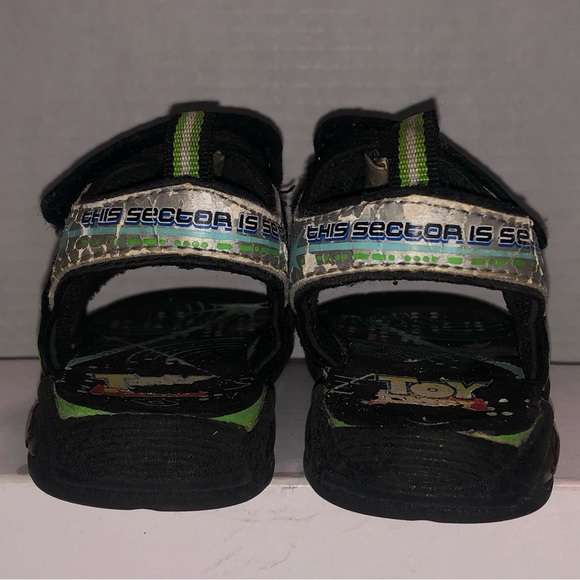 Disney Toy Story Child Sandal Shoes Velcro Black  Green Buzz & Woody Sz 6 - Picture 5 of 6